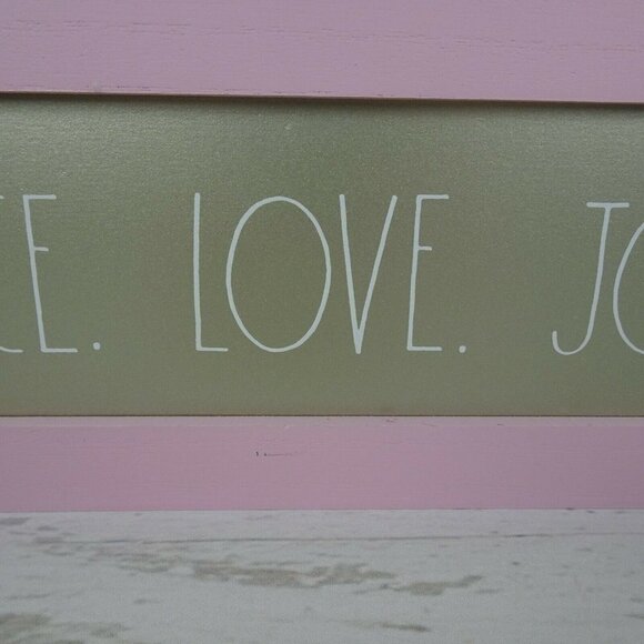 Rae Dunn Pink PEACE LOVE JOY Wooden Sign Farmhouse Holiday Decor 14x5x2 2020 - Picture 5 of 12